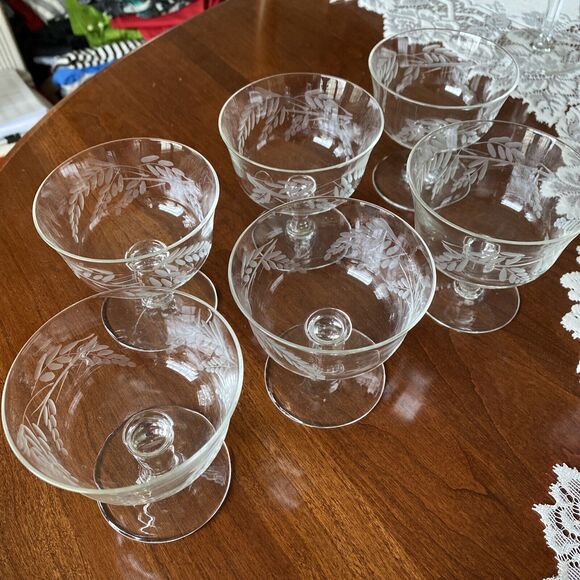 Sasaki Japan SAS28 Low Sherbets Clear Etched Crystal Mid Century Elegant Set (6) - Picture 10 of 10